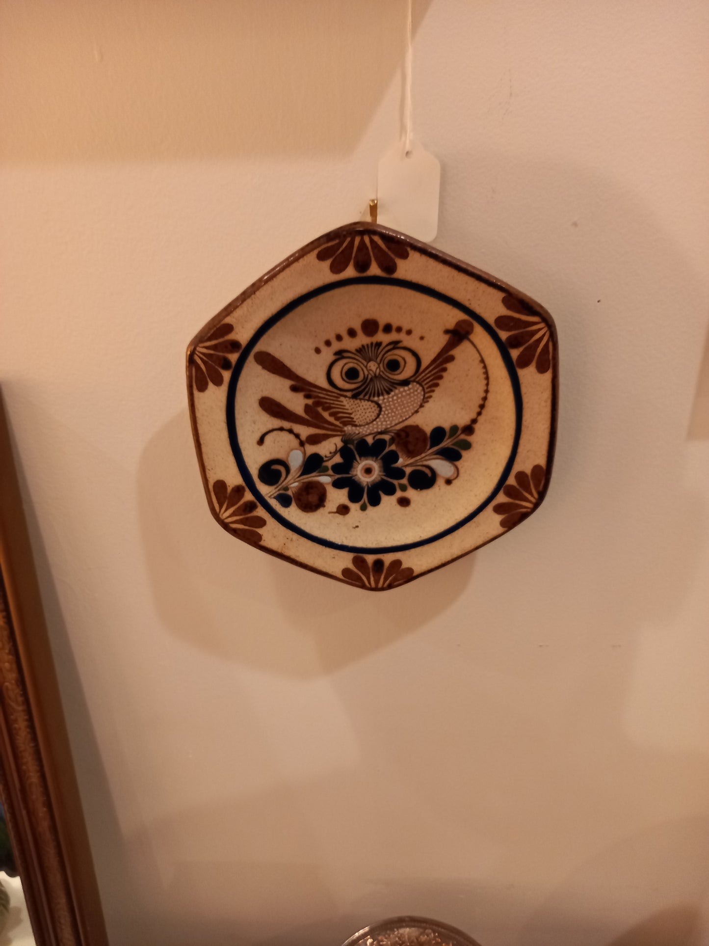 Vintage Mexican Tonala Pottery Deco Plate with Owl Design