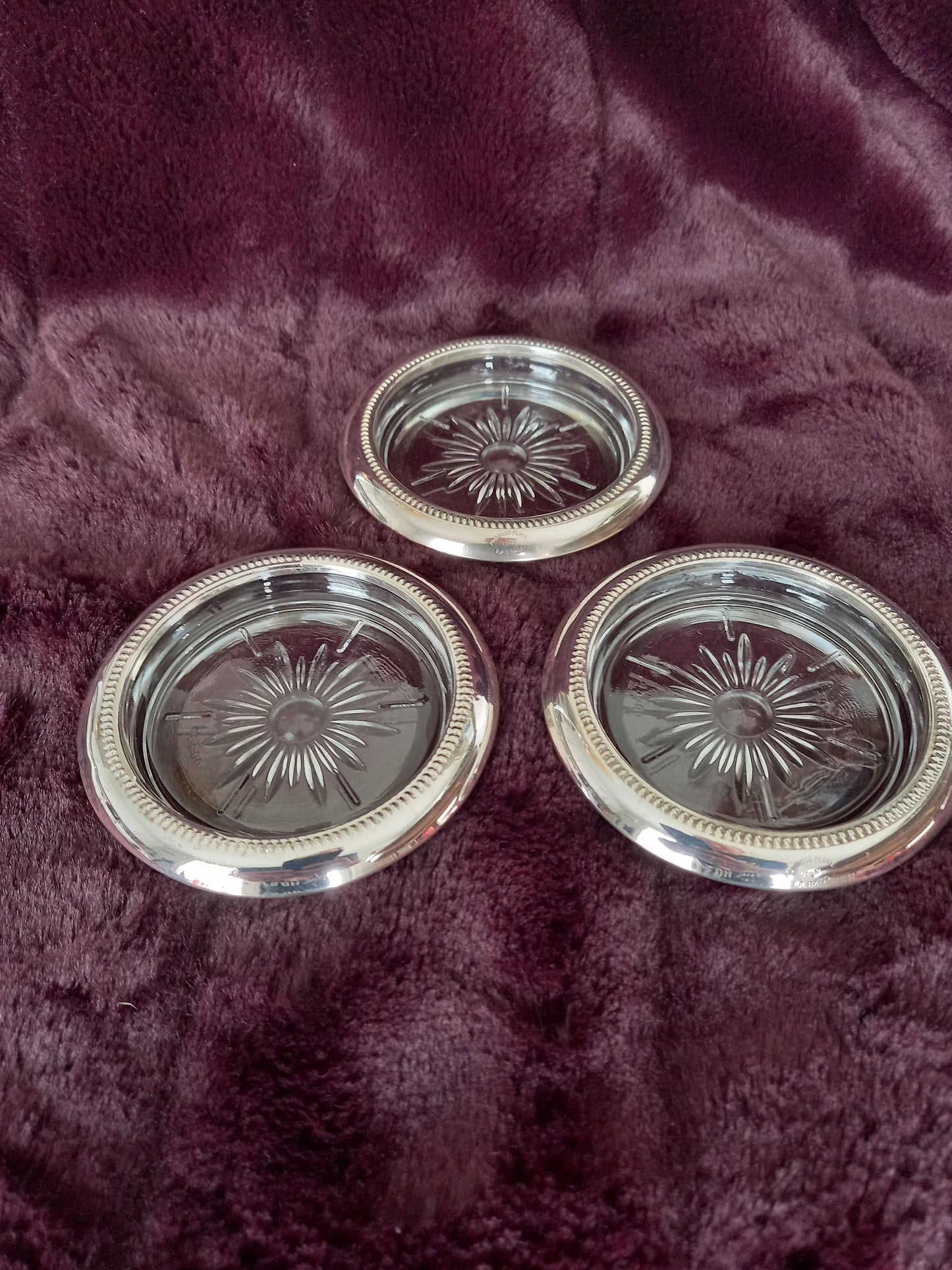 Vintage Italian Glass Coasters with Silver Plated Rim, Set of 3