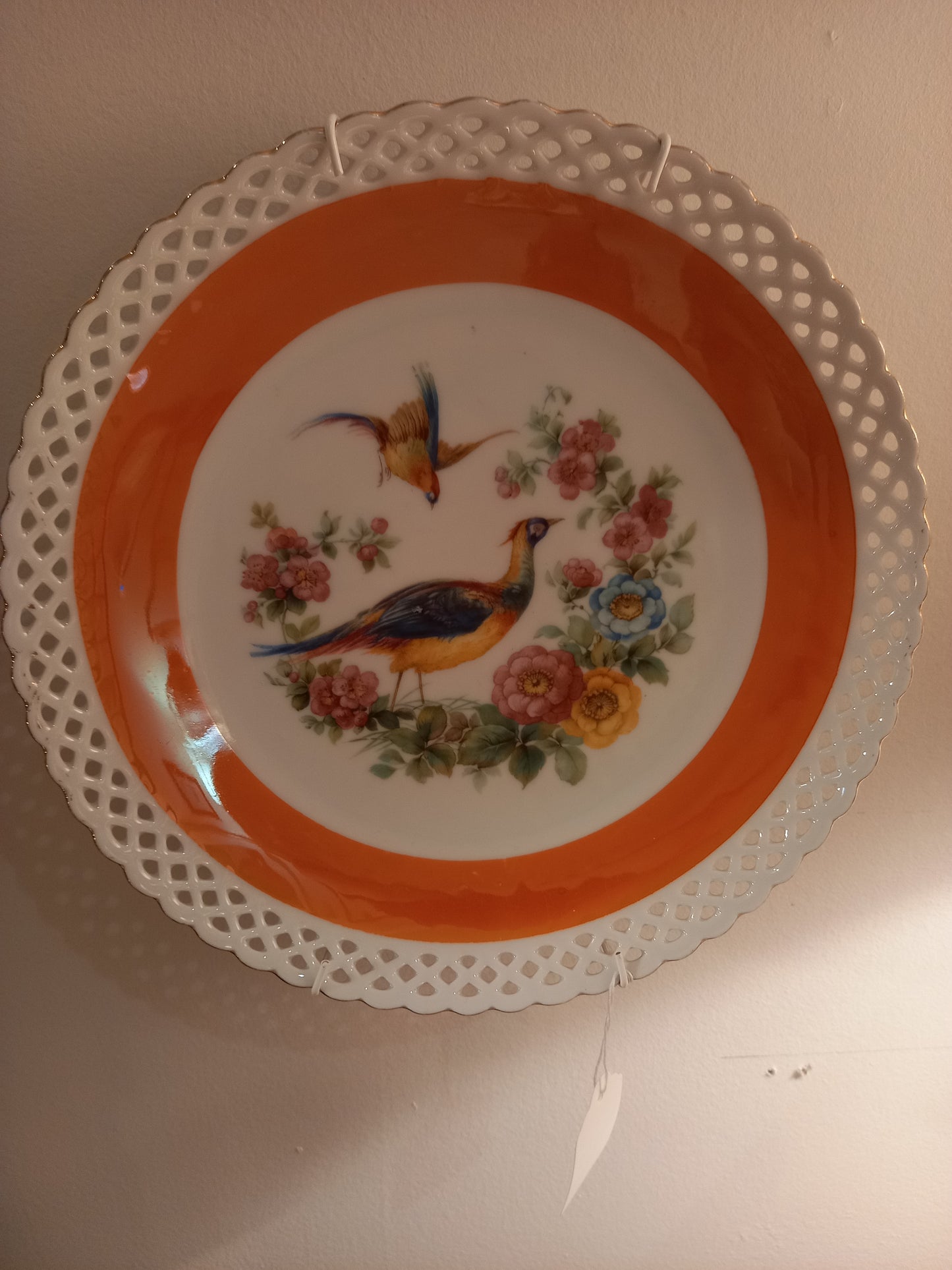 Vintage Bavaria Schumann Orange Lustre Band Bird Plate