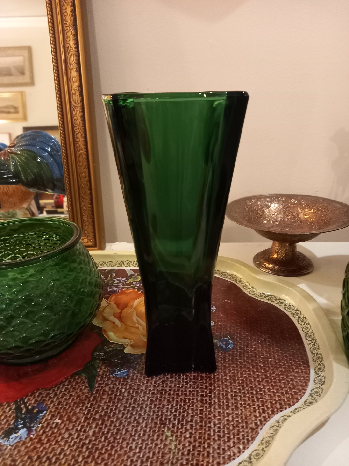 Green Atomic Rocket Vase, Vintage, Art Deco Style, Anchor Hocking