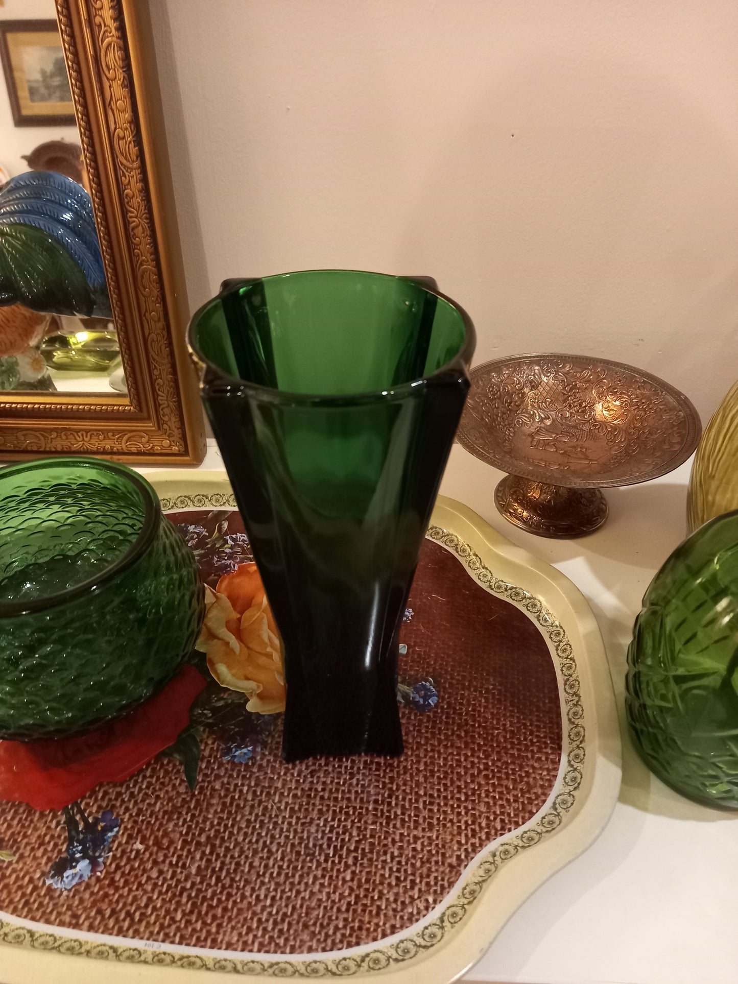 Green Atomic Rocket Vase, Vintage, Art Deco Style, Anchor Hocking