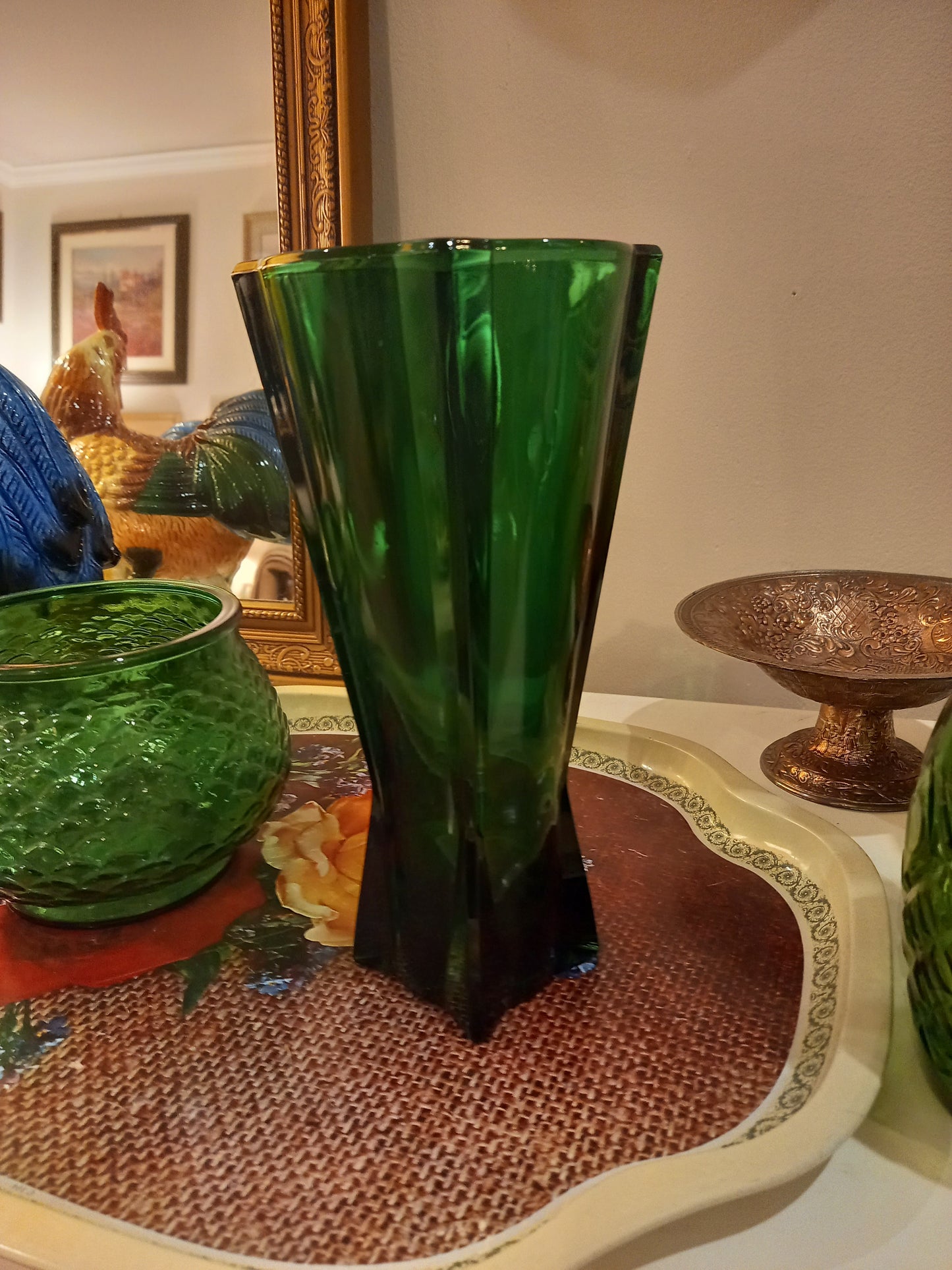 Green Atomic Rocket Vase, Vintage, Art Deco Style, Anchor Hocking