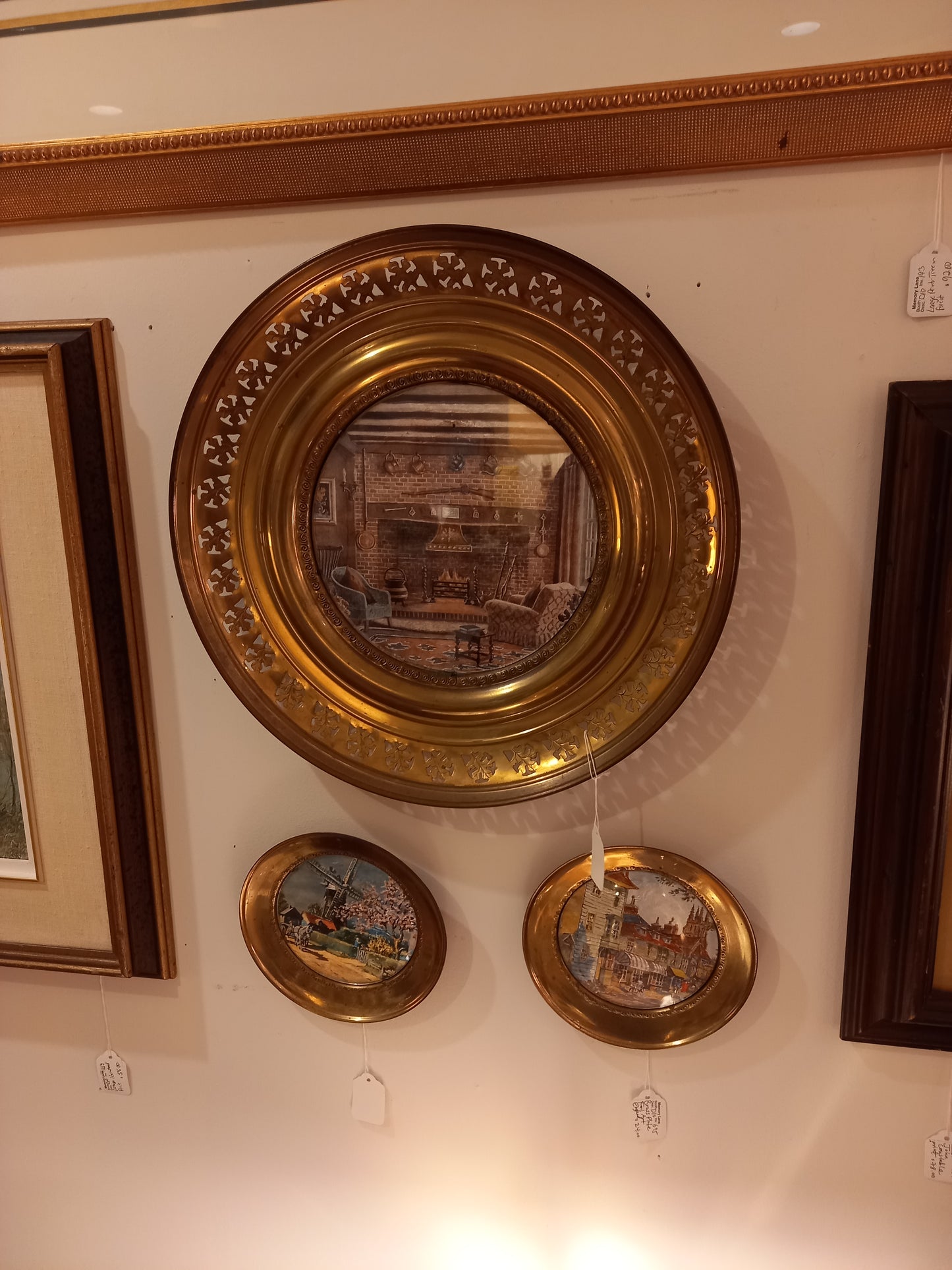 Antique Brass Framed Foil Art, Made in England.